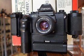 Canon New F-1 + AE finder, motor and 100 film chamber kit