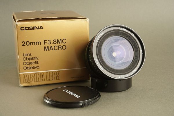 Canon FD fit Cosina 3.8 / 20mm wide lens. Boxed