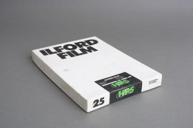 sealed box of Ilford HP5 Plus 5×7 inches film, 25 sheets, expired 09/1998