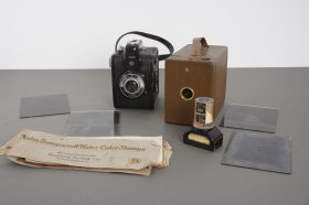 Anniversary Kodak Box camera + extras – glass plates, vintage meter, color samples by Kodak