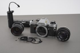 Olympus OM-10 + 2x 50mm Zuiko lenses in parts + OM Winder 2