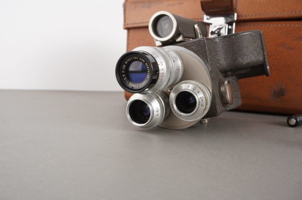 EMEL camera with 3x SOM Berthiot lenses + accs, cased
