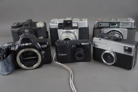 6x vintage cameras, Agfa, Kodak, Canon, Minolta