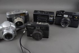 5x vintage cameras, Minolta, Cosina, Canon