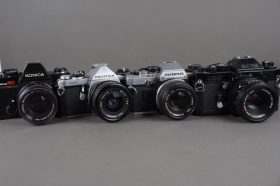 4x SLRs with lenses – Konica, Pentax, Olympus, Ricoh