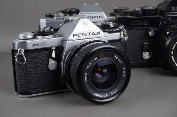 4x SLRs with lenses – Konica, Pentax, Olympus, Ricoh