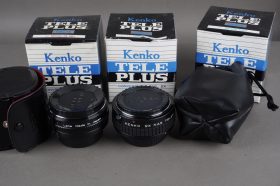 3x Kenko Tele Plus MC4 2x conversion lens for Nikon (2x) and Minolta MD (1x) – NOS