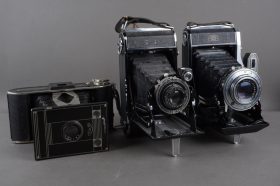 lot of 3x vintage folding cameras, Zeiss Ikon and Agfa Billy-Clack