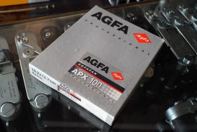 Agfa APX 100, 4x5inch, 25 sheets, expired 2001, B&W
