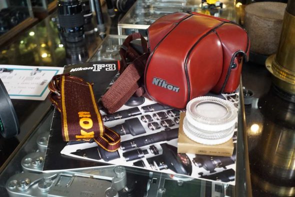 Nikon F3 leather case with matching strap, filters and original folders