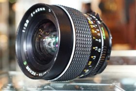Mamiya 45mm F/2.8 S lens for M645, worn
