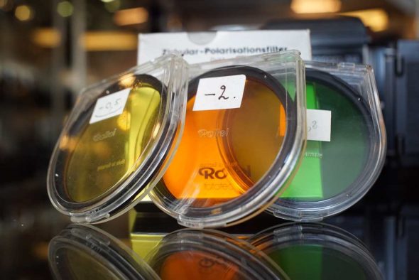 3x Rollei Bayonett VI filters: Orange, Yellow, Green