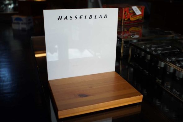 Vintage Hasselblad Display stand piece with wooden base