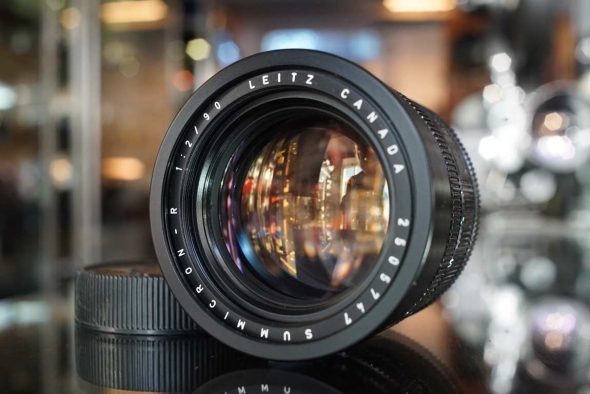 Leica Leitz Summicron-R 90mm F/2.0, 2-cam version with built in hood, worn