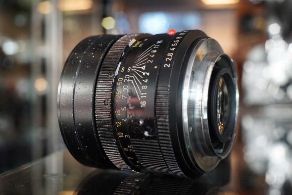 Leica Leitz Summicron-R 90mm F/2.0, 2-cam version with built in hood, worn