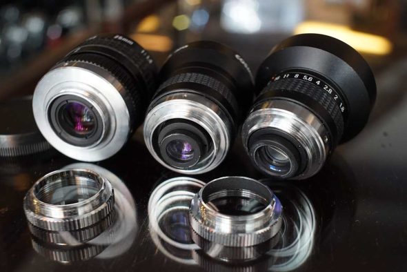 Lot of 3 Cosmicar TV lenses 4.2-6.5-25mm, OUTLET