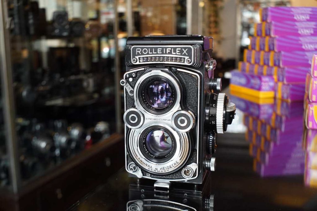 Rolleiflex 3.5F TLR camera, worn