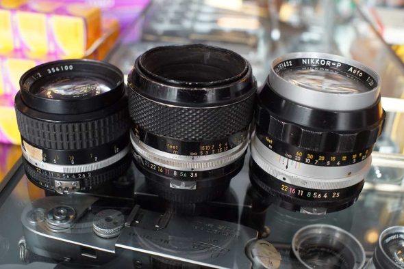 Lot of 3 Nikkor F-mount lenses with issues, 55-85-105mm, OUTLET