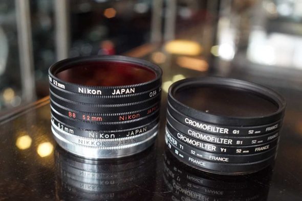 Lot of 8x 52mm Nikon filters and 6x extra 52mm filter