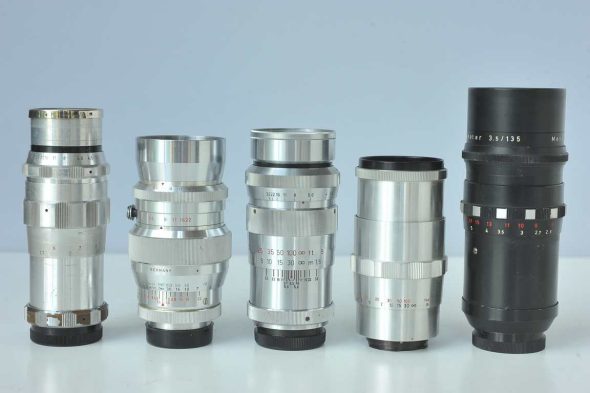 Lot of 5 different 135mm lenses in exakta mount.