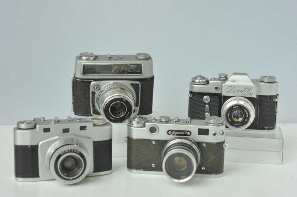 Lot of 4 Soviet cameras, Junost, Zorki 5, FED 10 and Zenit 3M