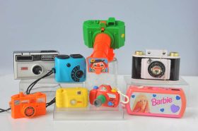 Lot of TOY cameras, including a Barbie one