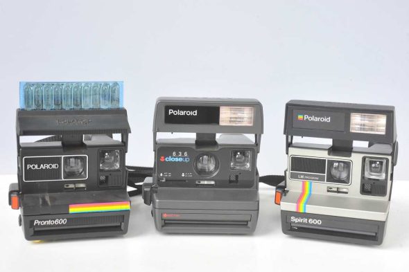 Lot of 5 Polaroid 600 Type cameras, Pronto600, Spirit 600, Lightmixer 630, Supercolor 635 and 636 Closeup