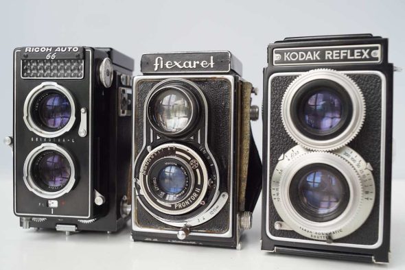 Ricoh Auto 66, Kodak Reflex and Flexaret lot of 3 TLR cameras