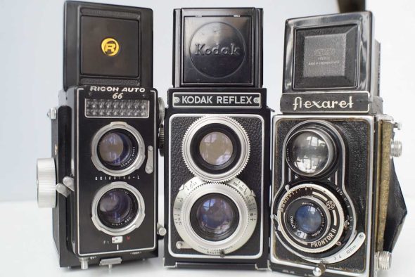 Ricoh Auto 66, Kodak Reflex and Flexaret lot of 3 TLR cameras