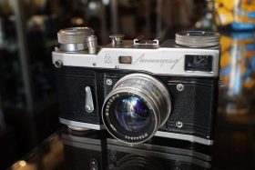 Leningrad camera with Jupiter-8 50mm F/2 lens in chrome