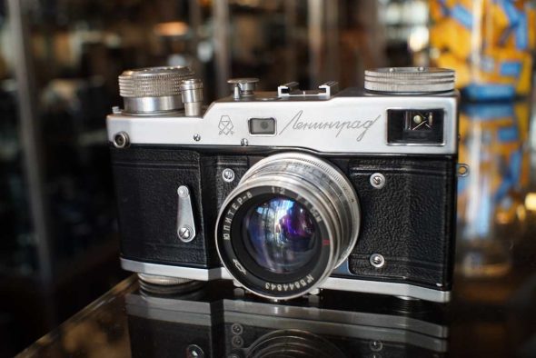 Leningrad camera with Jupiter-8 50mm F/2 lens in chrome