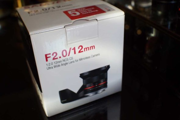 Samyang 12mm F/2 NCS CS lens black for Fujifilm X-mount, boxed