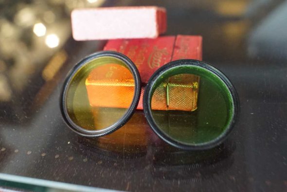 Leica filters for Summitar 50mm lens, black versions, Green and Yellow