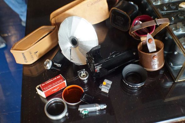 Big lot of various Canon rangefinder camera related accessories