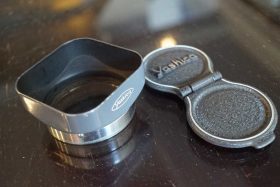 Yashica 44LM square metal lenshood, grey paint + lenscaps