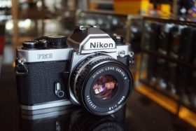 Nikon FM2n chrome + AI-S 50mm F/1.8 Nikkor lens, serviced by ACR