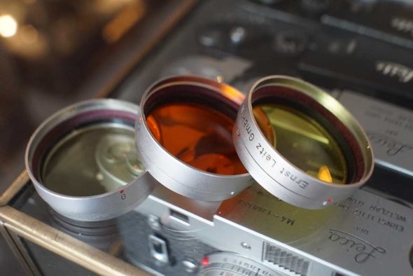 Lot of 3x Summarit 1:1.5 / 50mm Leica filters, Orange, Yellow 1 + 0