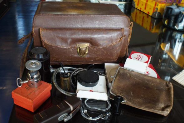 Leica accessory lot of various kinds in early Leica M outfit case