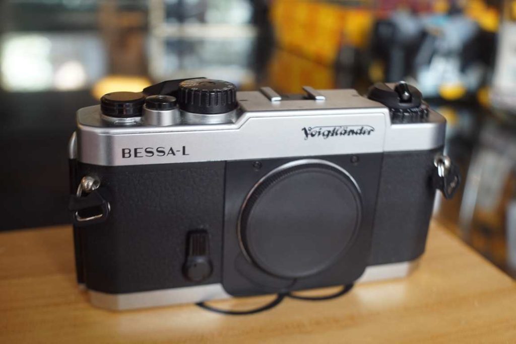 The Voigtlander BEssa-L is perfect for use with wide angle lenses. It has the Leica screw mount. No viewfinder of it's own but a built in meter and is very light weight. The camera was machine tested for accuracy, the times and lightmeter are both spot on. The body itself looks very nice with just light wear. Comes in a wooden storage box with a voigtlander flash, strap and hotshoe adapter.