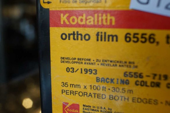 Kodak 6556 Ortho Type 3 in 35mm, 100ft bulk film, expired 1993