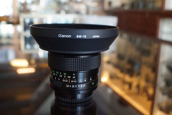 Canon nFD 20mm f/2.8 lens + BW-72 hood