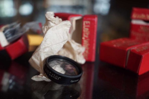 7x Leitz filters for early Leica Elmar 3.5cm and 5cm lenses, most of which boxed