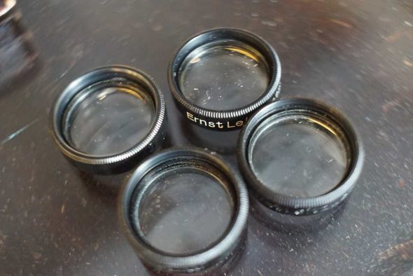 Leica lot of 3x close up filters for Hektor 5cm F/2.5 lens, (HEPRO, HEPIK, HEPET), boxed