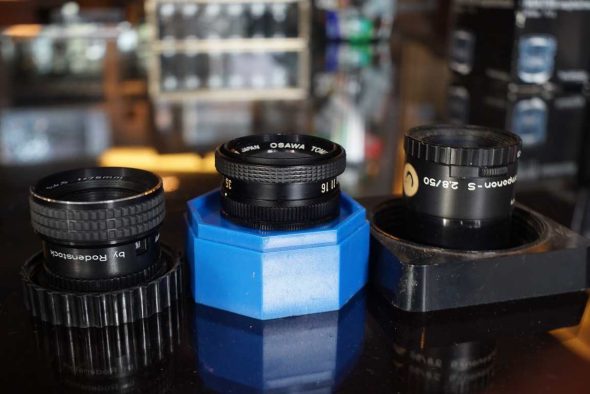 3x Enlarger lenses: Tominon 3.5/40, Componon-S 2.8 / 50, Durst 4.5 / 75mm