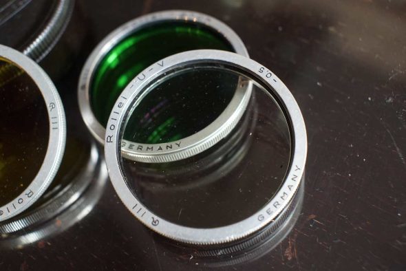 Lot of 3x Rolleiflex Bay III filters: Light green, Dark green, UV