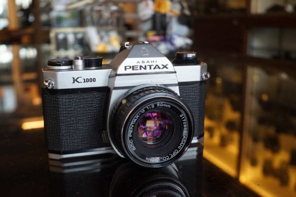 Pentax K1000 SLR + SMC 50mm F/2 lens, serviced