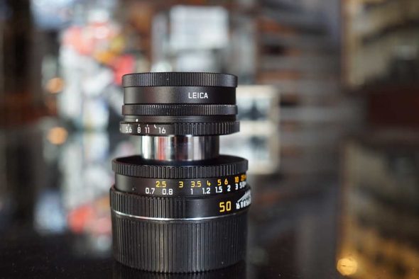 Leica Elmar-M 50mm F/2.8 lens black with hood