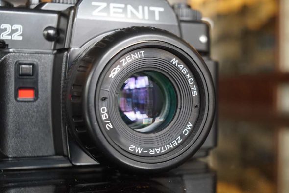 Zenit 122 SLR camera + MC Zenitar-M2 50/2 lens in original blue Zenit case, collectible