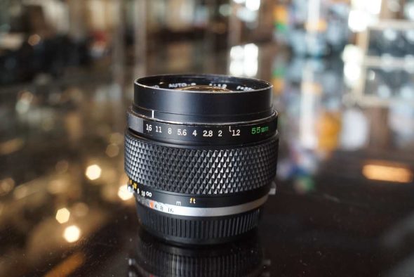 Olympus OM G.Zuiko 55mm f/1.2 chrome nose lens