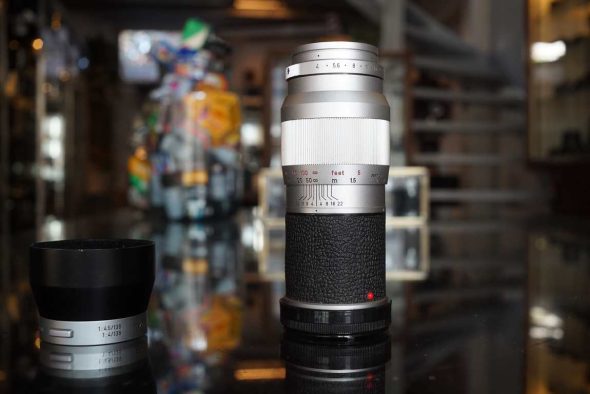 Leica Elmar 135mm F/4 chrome lens for M + 12575 lenshood